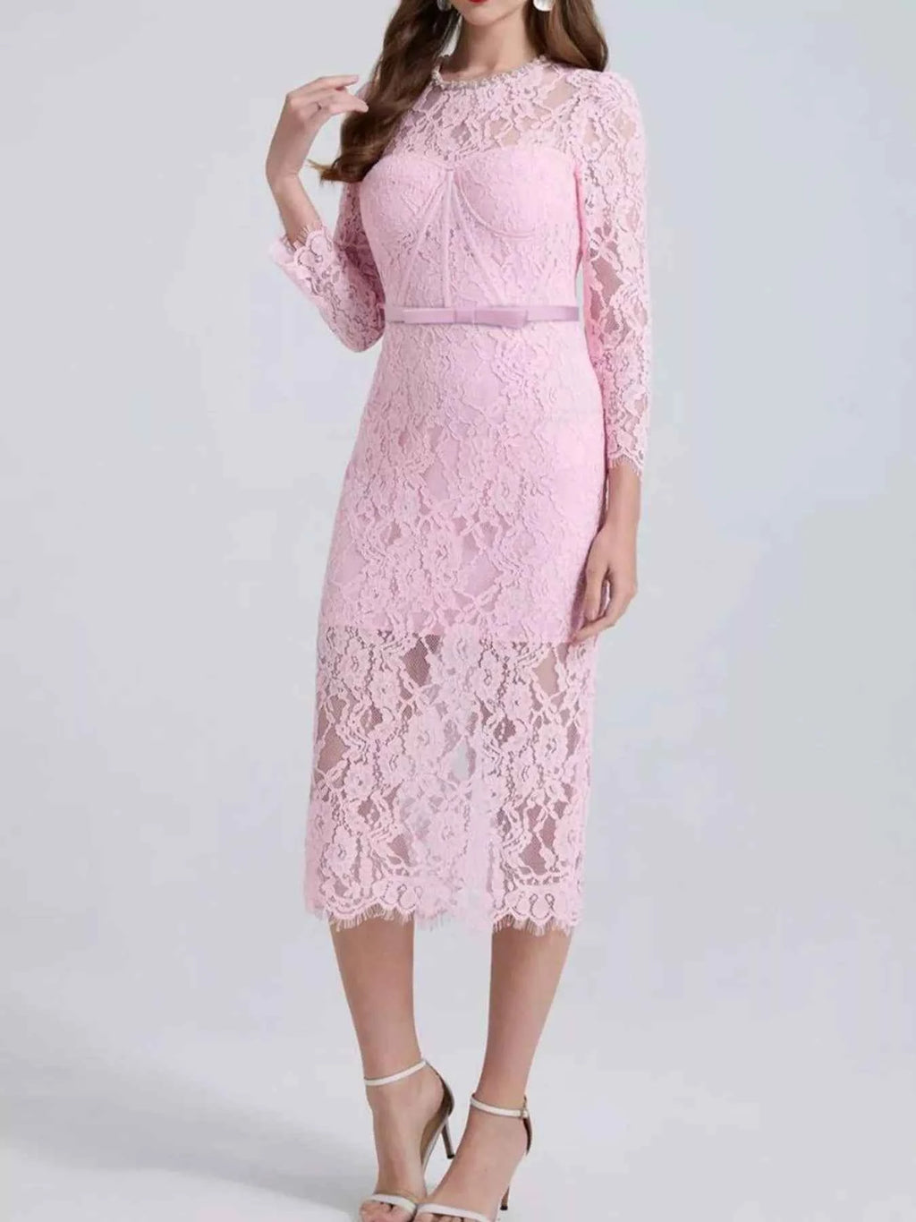 Lace Long Sleeve Midi Dress