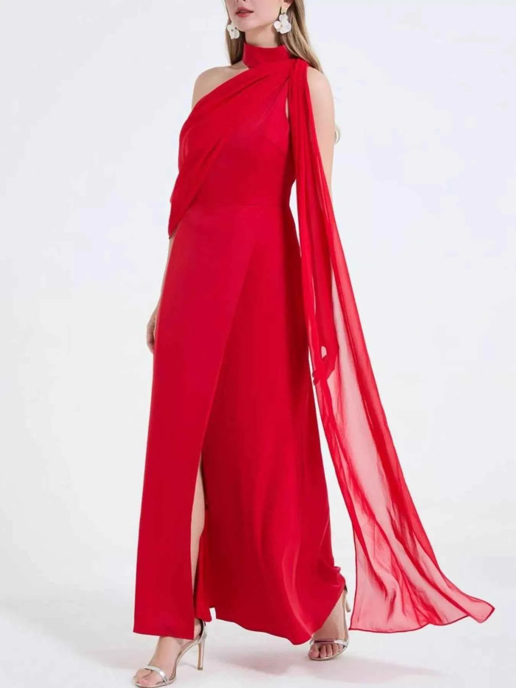 Asymmetrical Neck High Slit Maxi Dress