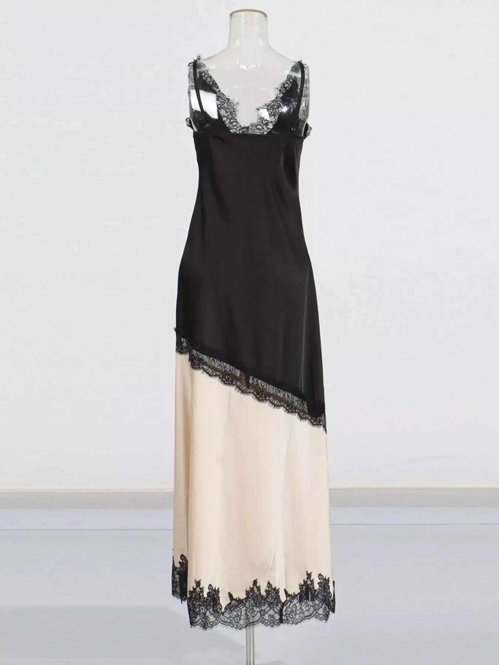 Lace Trimmed Two-Tone Slip Dress