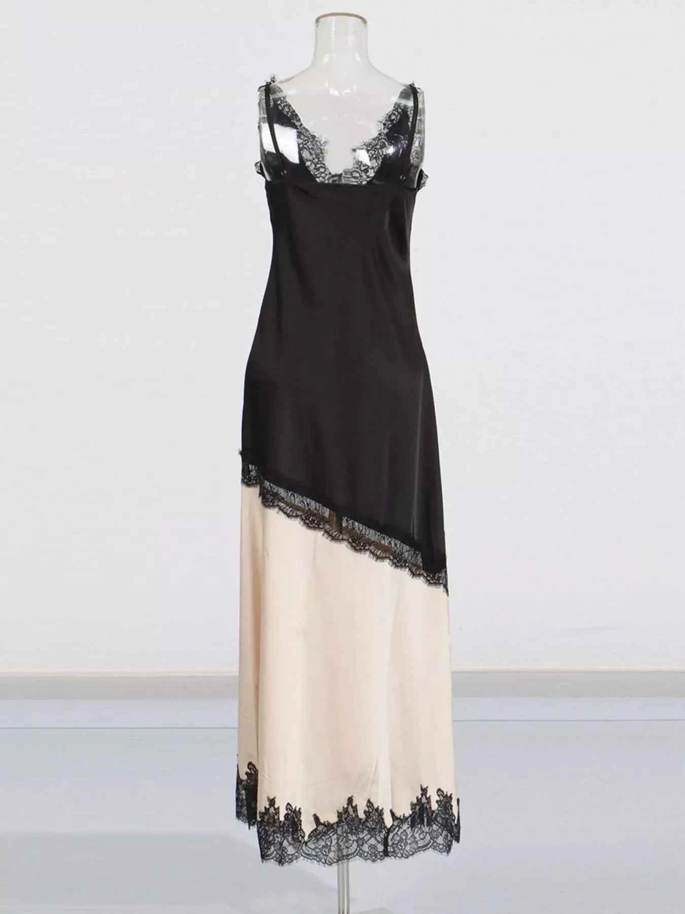 Lace Trimmed Two-Tone Slip Dress