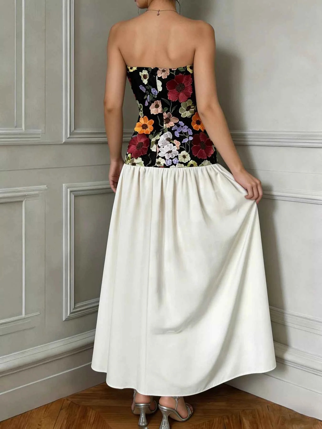 Floral Embroidered Tube Maxi Dress