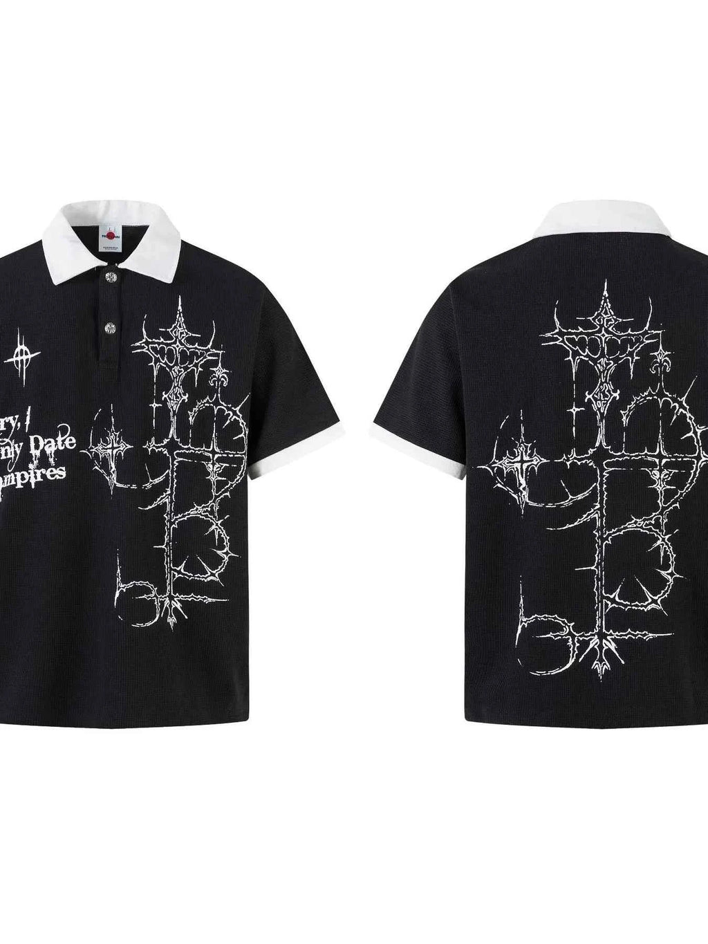 Men's Gothic Cross Graphic Contrast Collar Polo