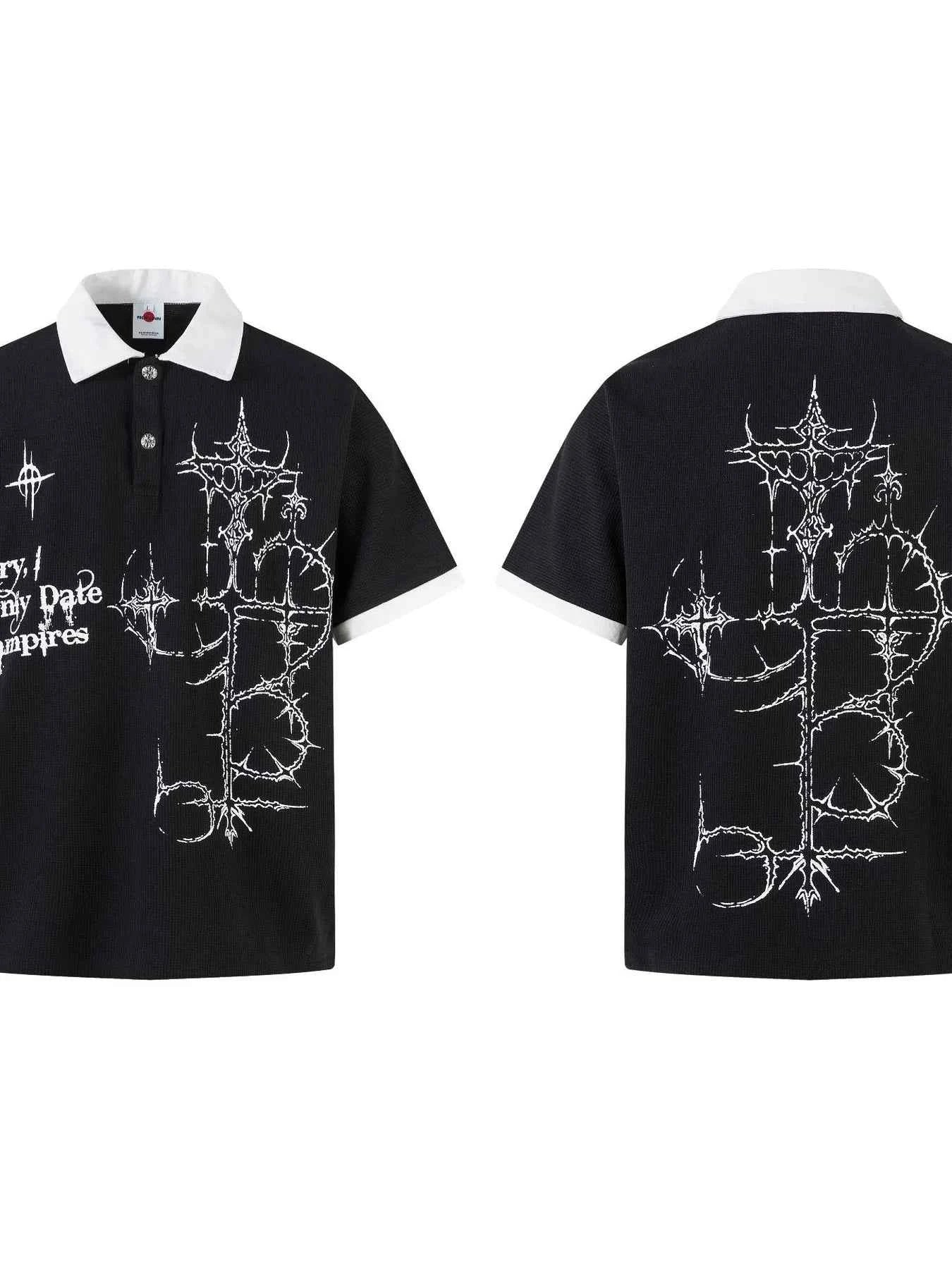 Men's Gothic Cross Graphic Contrast Collar Polo