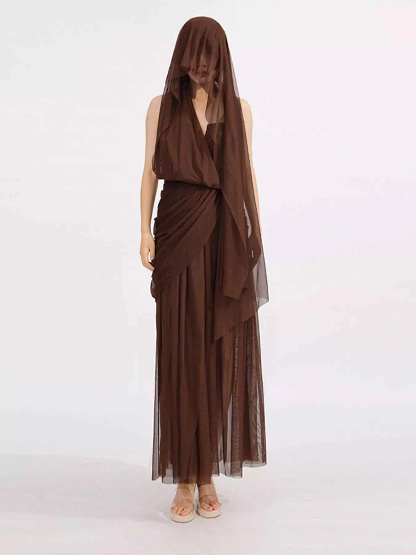 One-Shoulder Flowy Mesh Dress