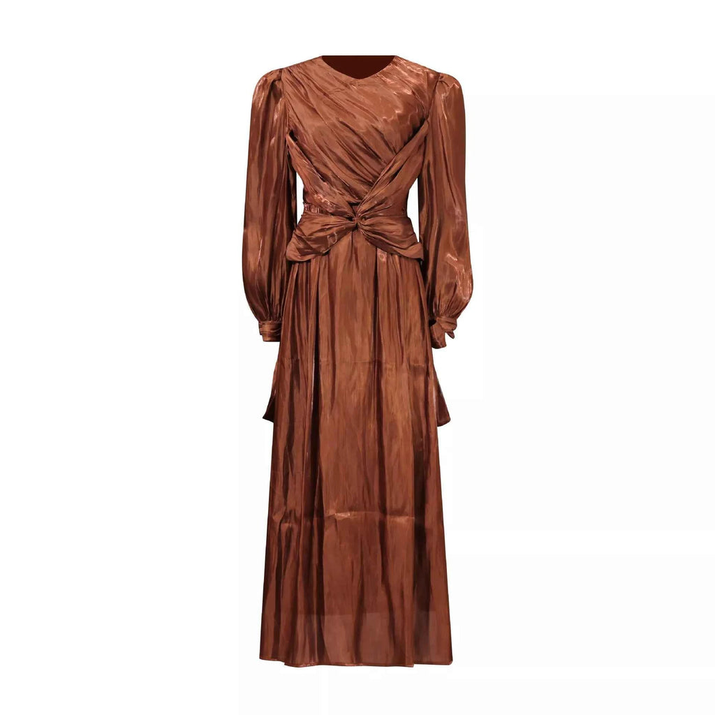 Front Twisted Draped Long Sleeve Maxi Dress