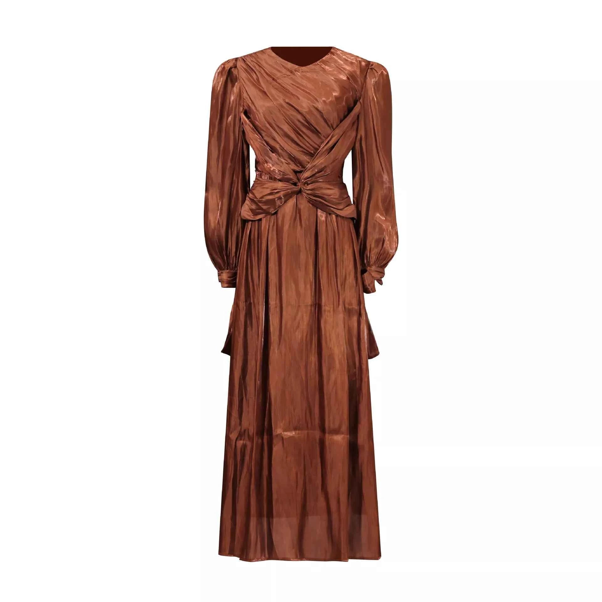 Front Twisted Draped Long Sleeve Maxi Dress