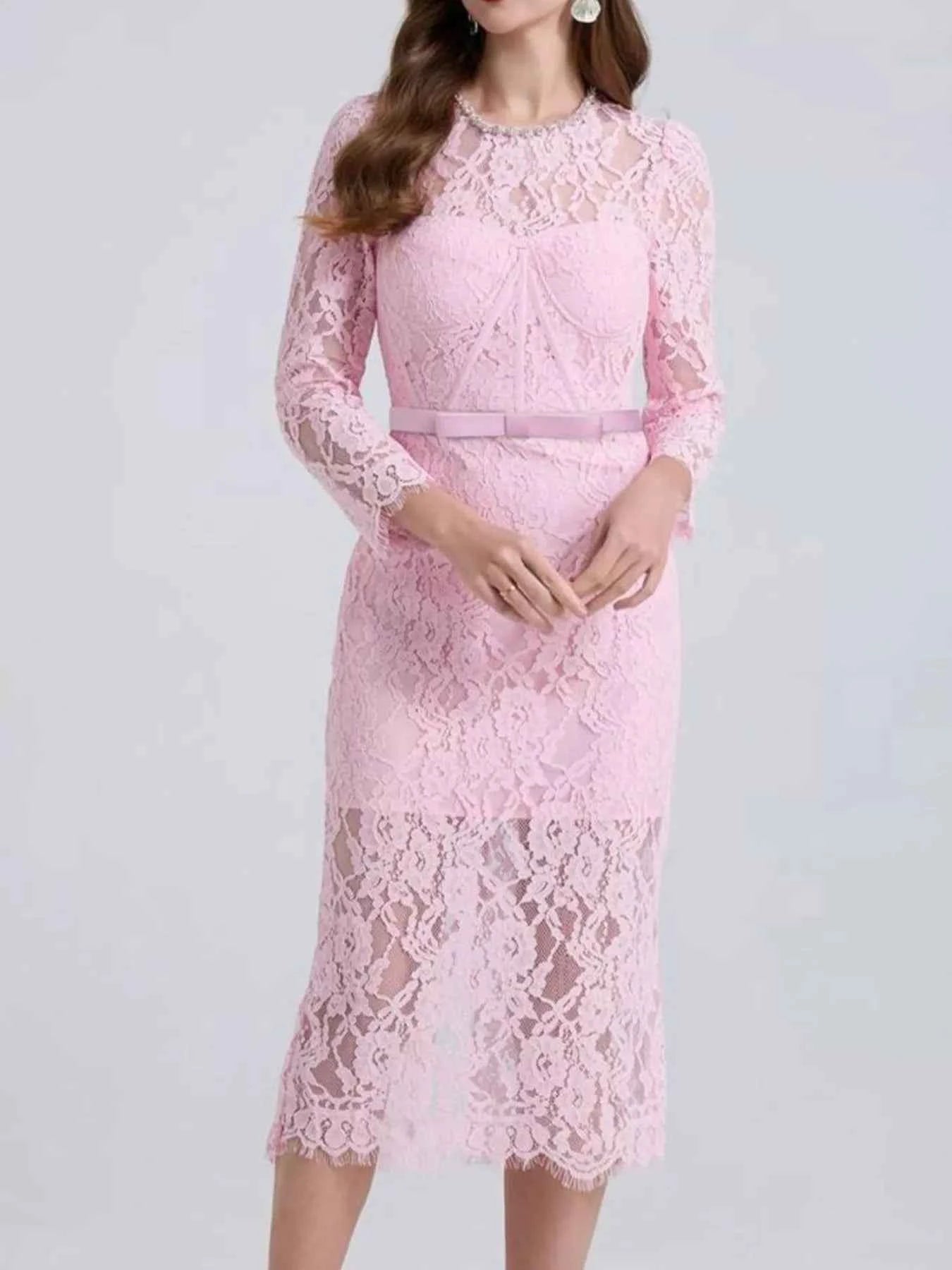 Lace Long Sleeve Midi Dress