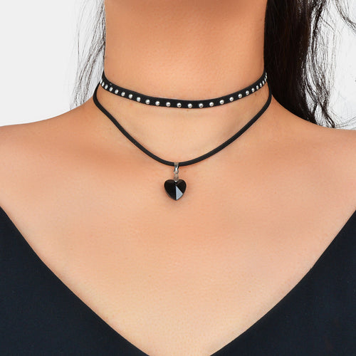 Halloween Cosplay Jewellery 90s Gothic Layered Black Choker Heart