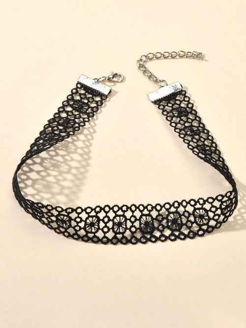 Black Hollow Out Lace Pattern Gothic 90s Tattoo Choker Punk Halloween