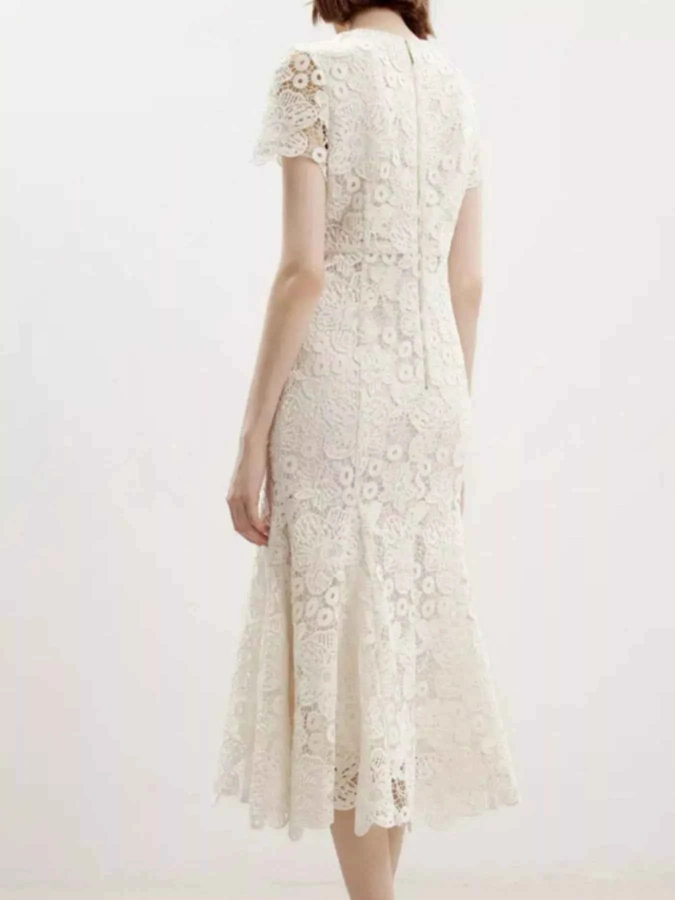 Lace Short Sleeve Mermaid Dress