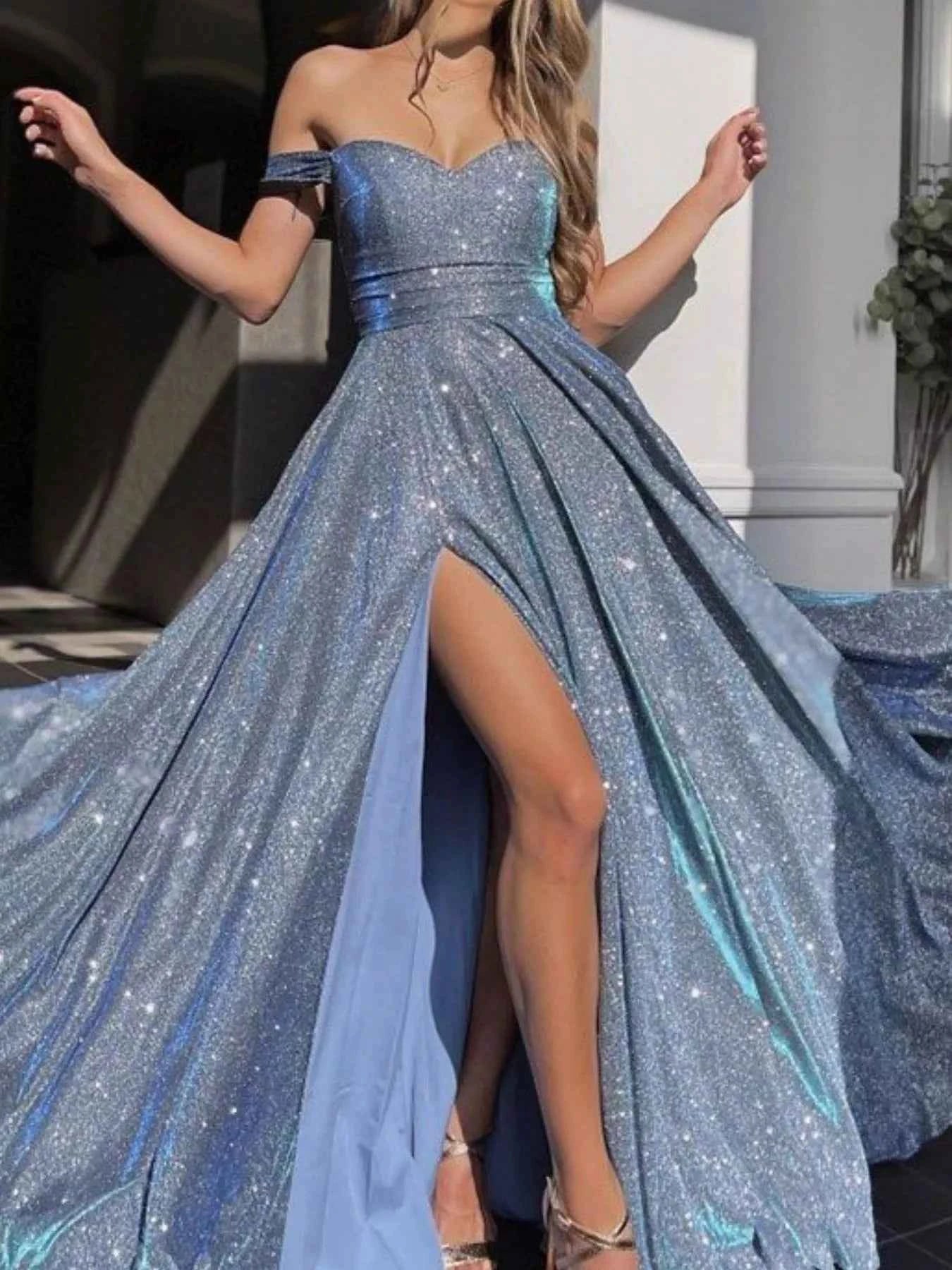 Off-Shoulder High Slit Maxi Dress