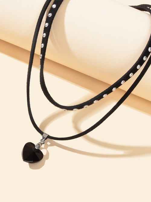 Halloween Cosplay Jewellery 90s Gothic Layered Black Choker Heart