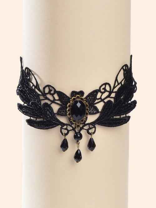 Black Hollow Collar Gothic Leaf Tattoo Lace Choker Costume Party