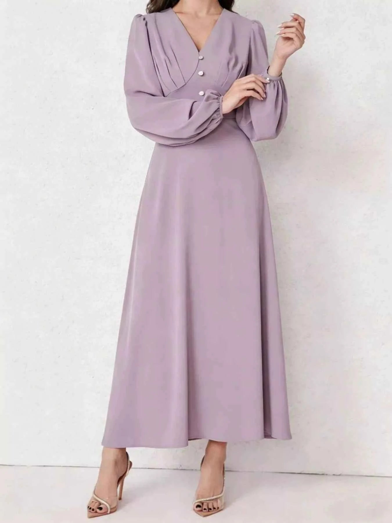 V-Neck Balloon Sleeve Maxi Dress