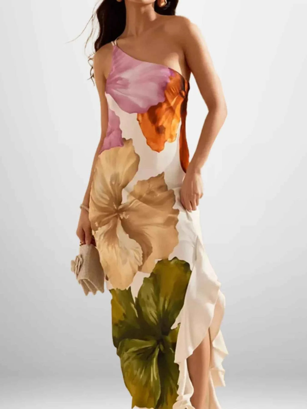 Full Size Floral Print One-Shoulder Maxi Dress Plus Size