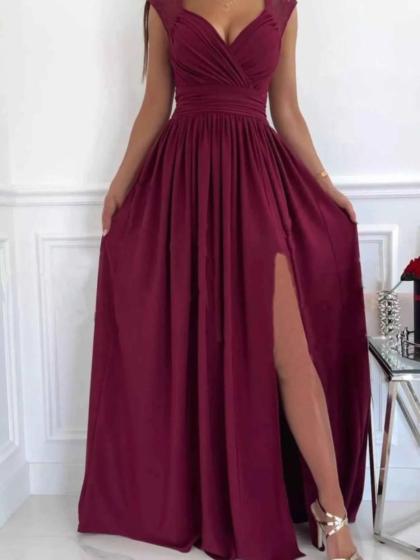 High Slit Lace Detail Maxi Dress