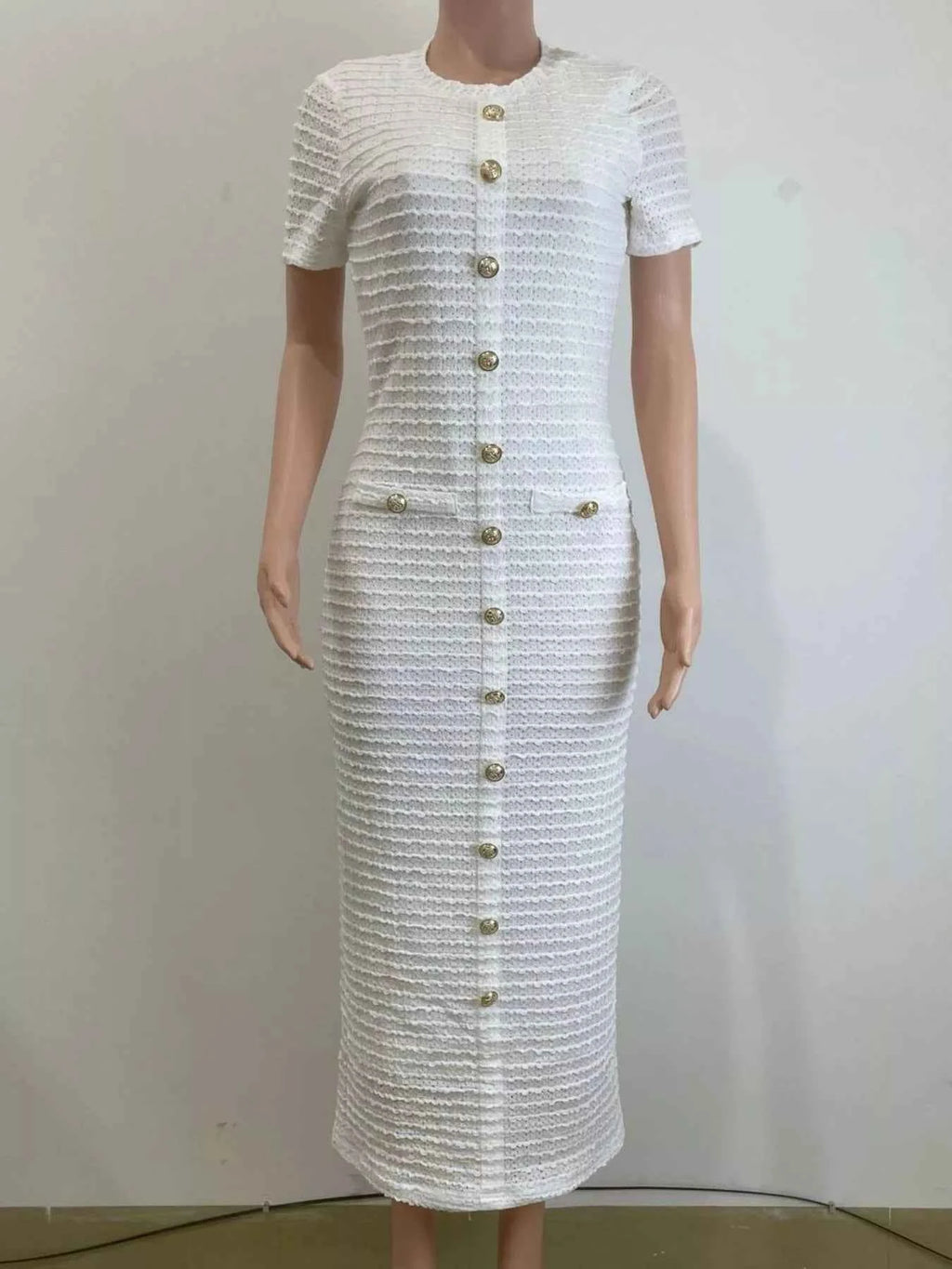 Textured Short Sleeve Midi Dress