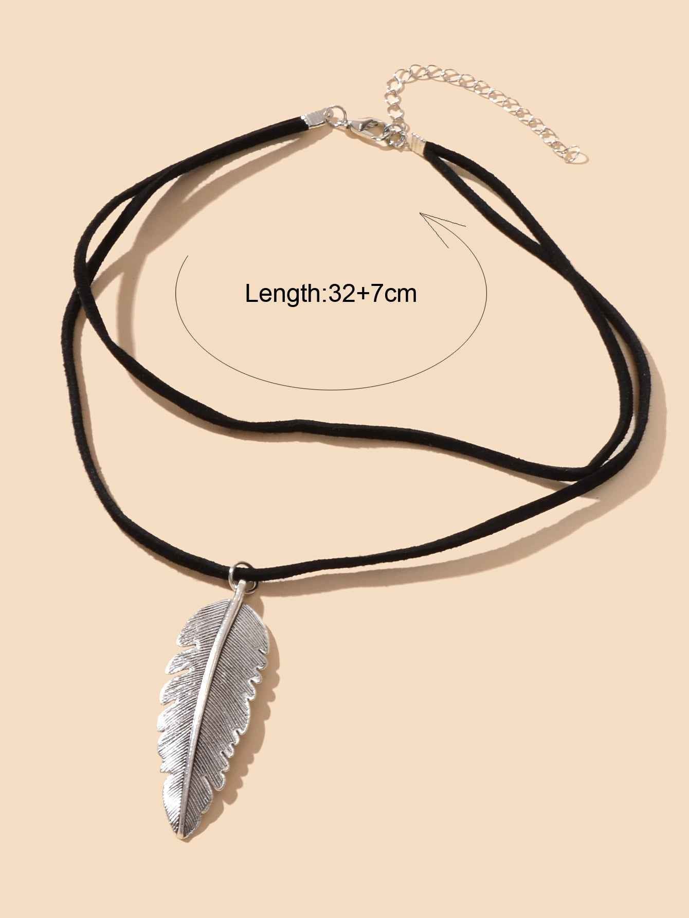 Double Layer Black Choker Silver Feather Charm Necklaces Gothic Women Collar