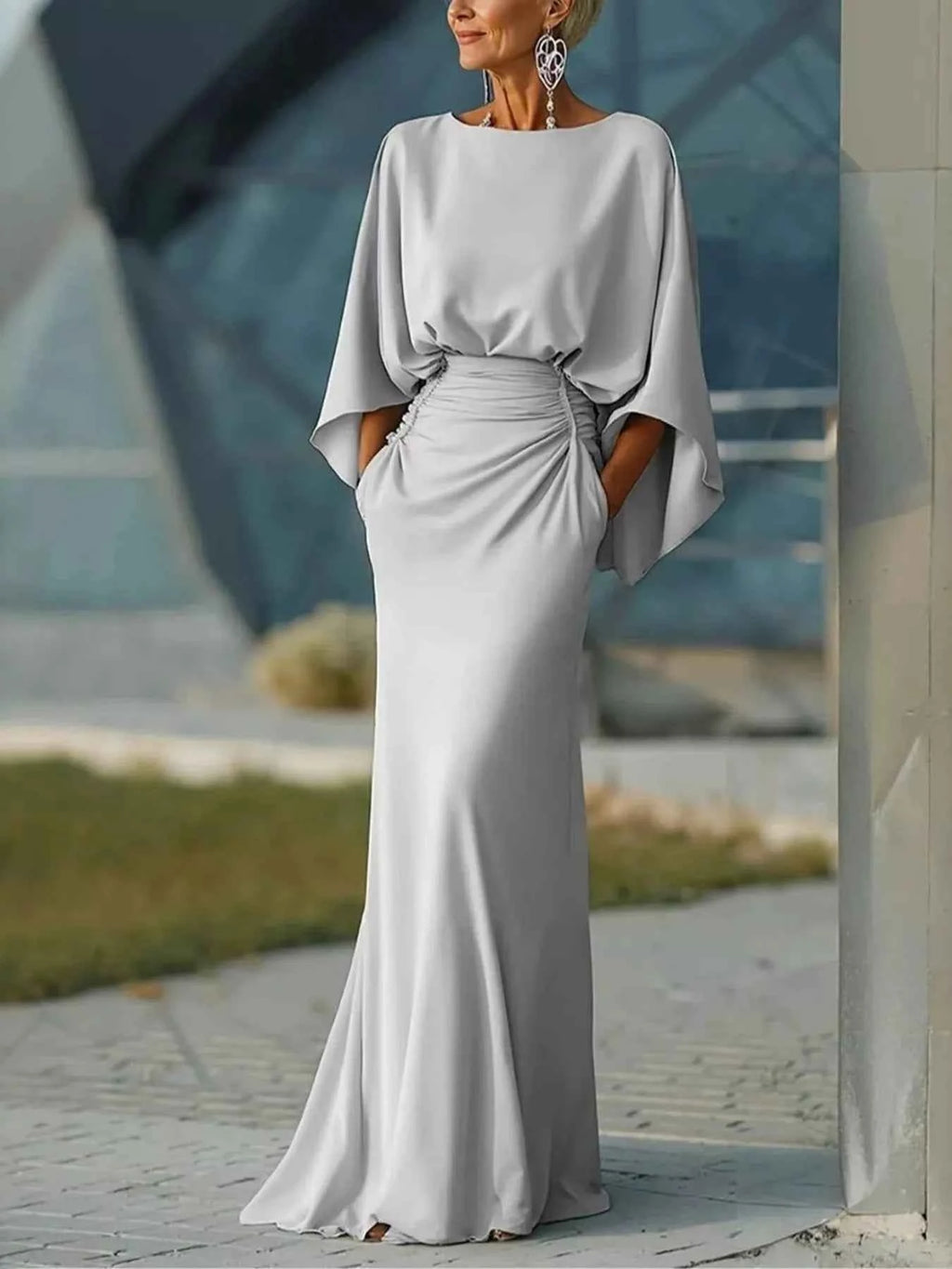 Batwing Sleeve Ruched Maxi Dress