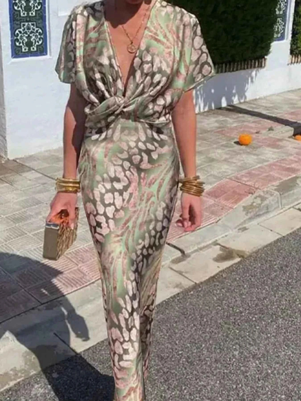 Full Size Twist-Front Animal Print Maxi Dress Plus Size