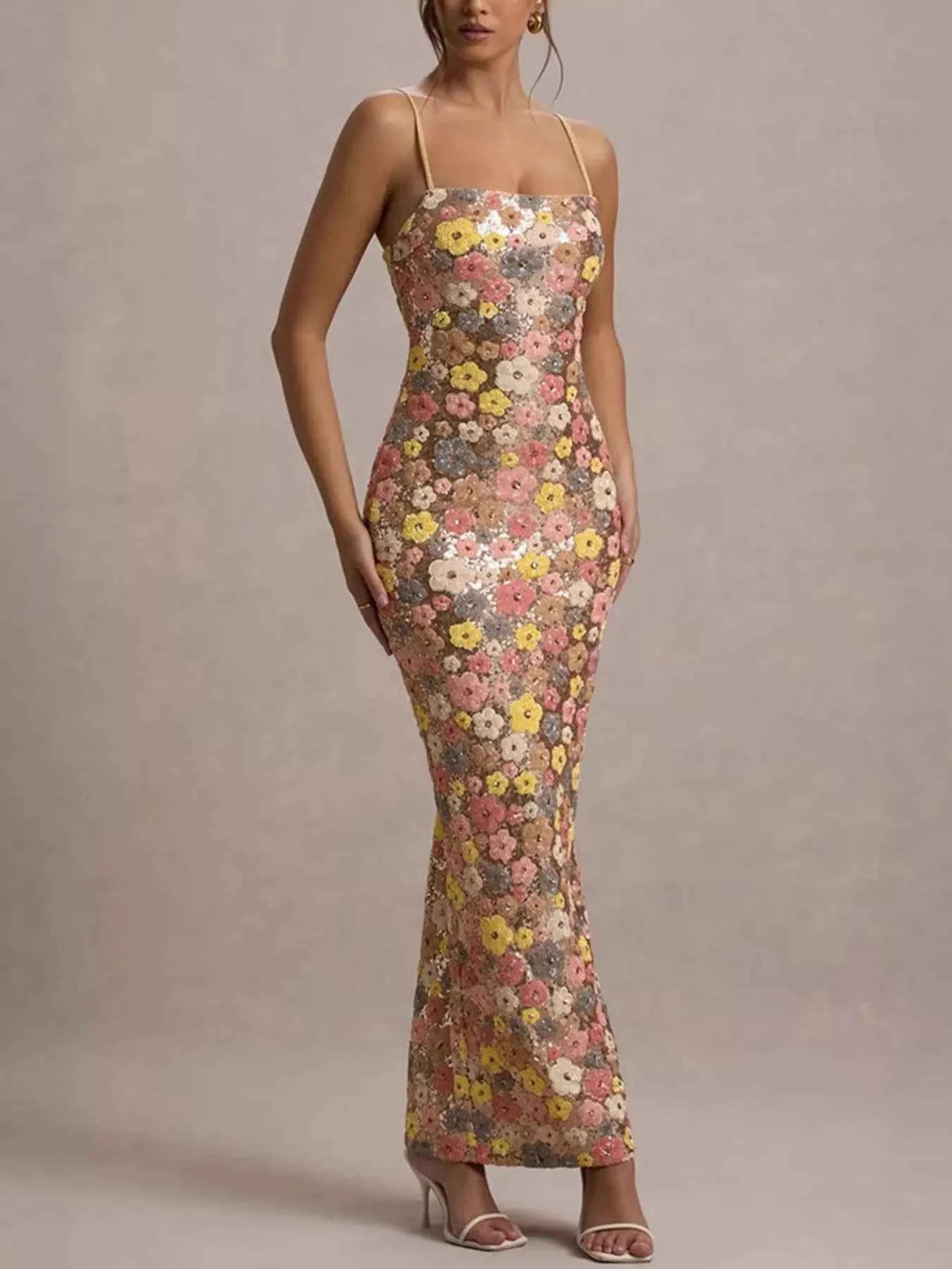 Floral Sequin Embellished Bodycon Maxi Dress