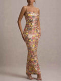 Floral Sequin Embellished Bodycon Maxi Dress