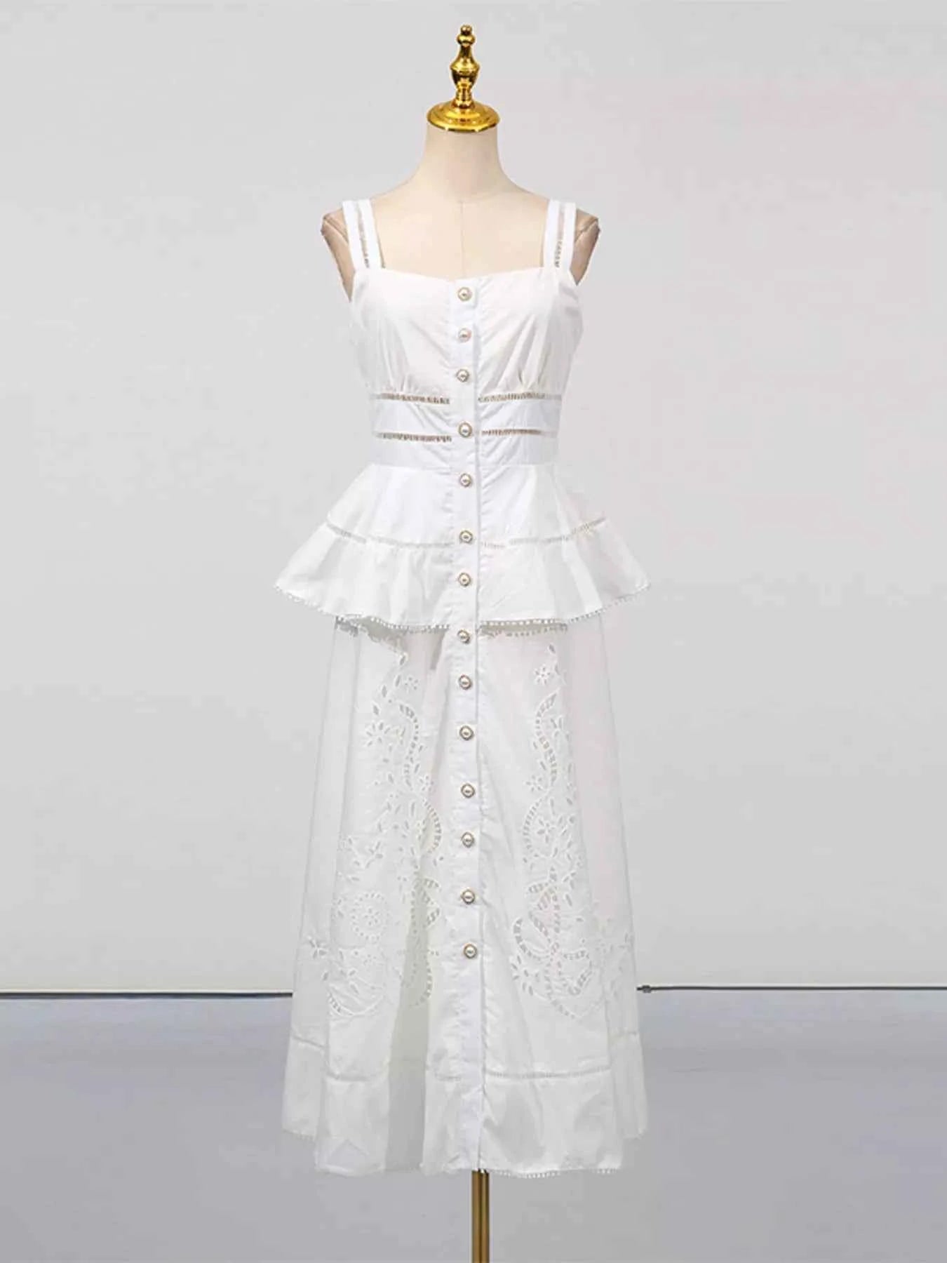 Sleeveless Eyelet Embroidered Button-Down Midi Dress