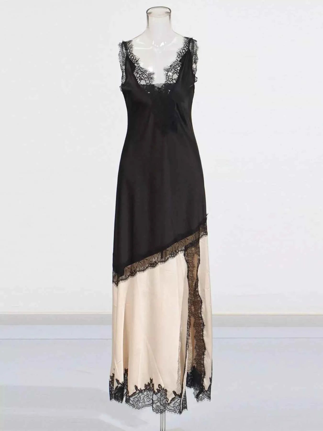 Lace Trimmed Two-Tone Slip Dress