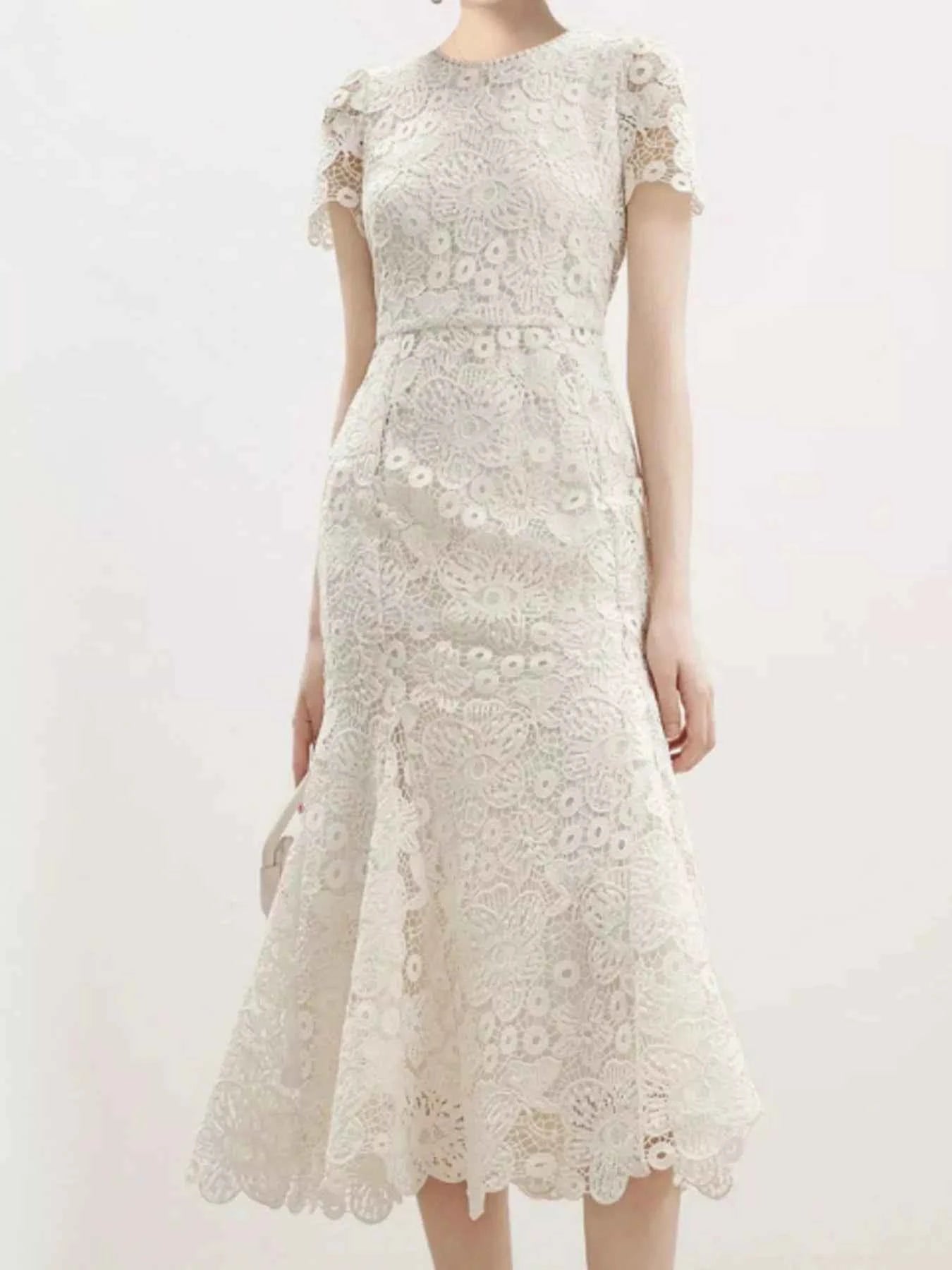 Lace Short Sleeve Mermaid Dress