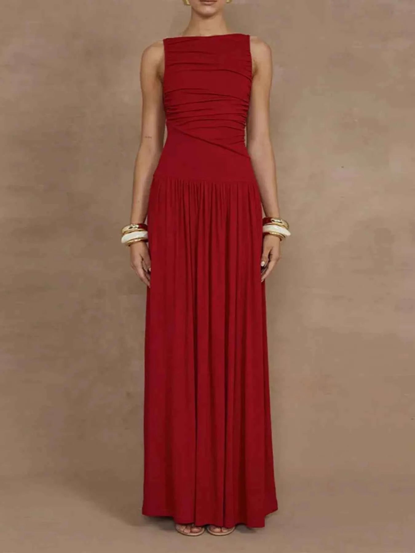 Ruched Sleeveless Maxi Dress