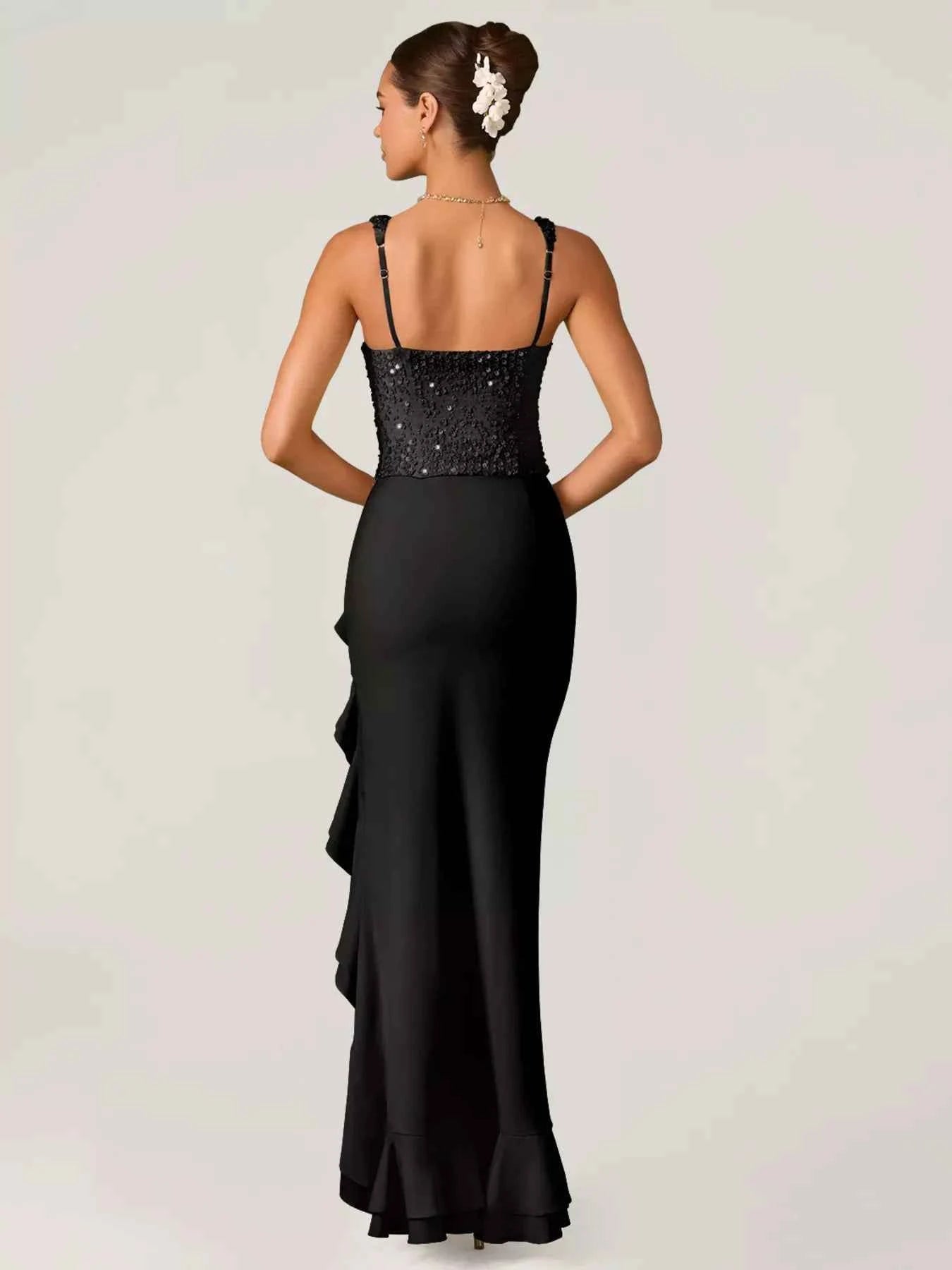 Sequin Ruffle Hem Maxi Dress