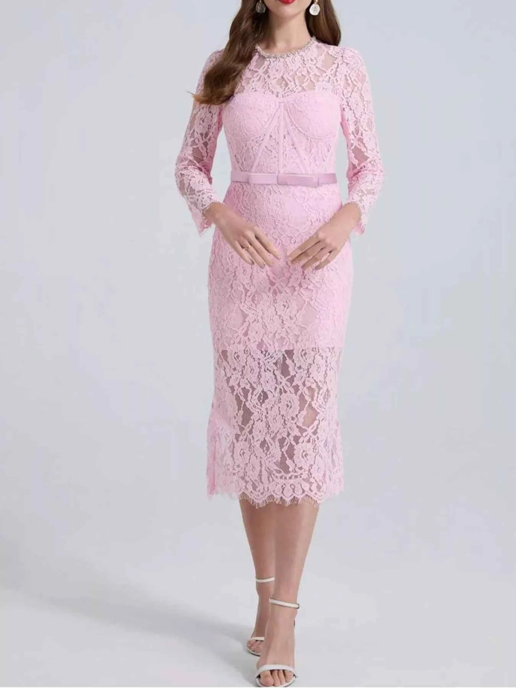 Lace Long Sleeve Midi Dress