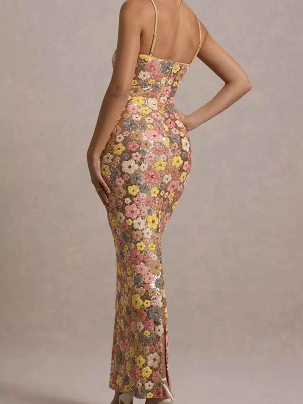 Floral Sequin Embellished Bodycon Maxi Dress