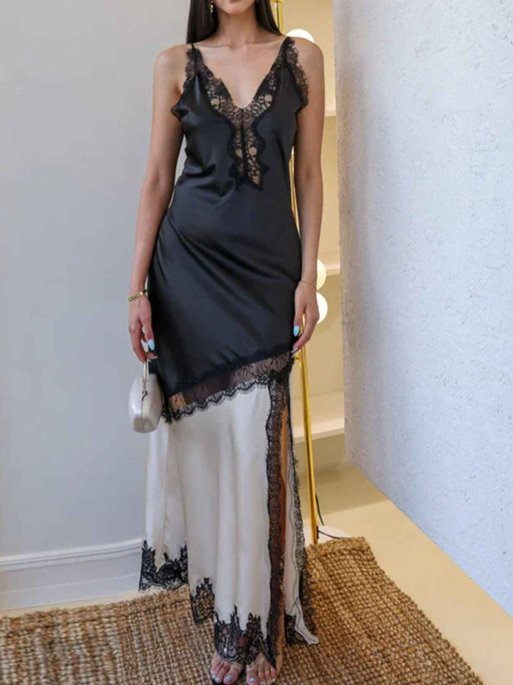 Lace Trimmed Two-Tone Slip Dress