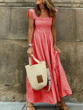 Full Size Gingham Smocked Ruffle Maxi Dress Plus Size