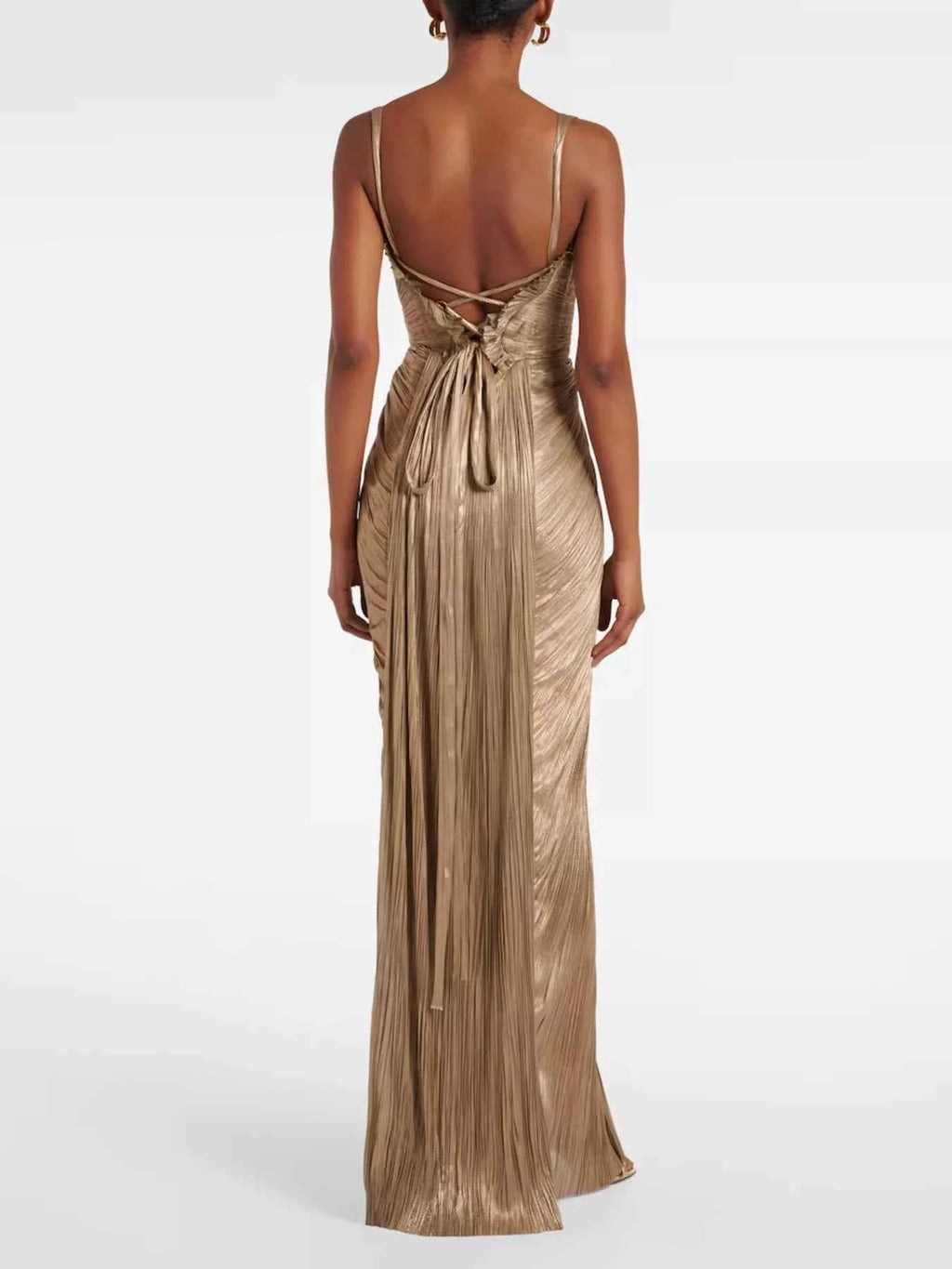 Metallic Pleated Corset Maxi Dress