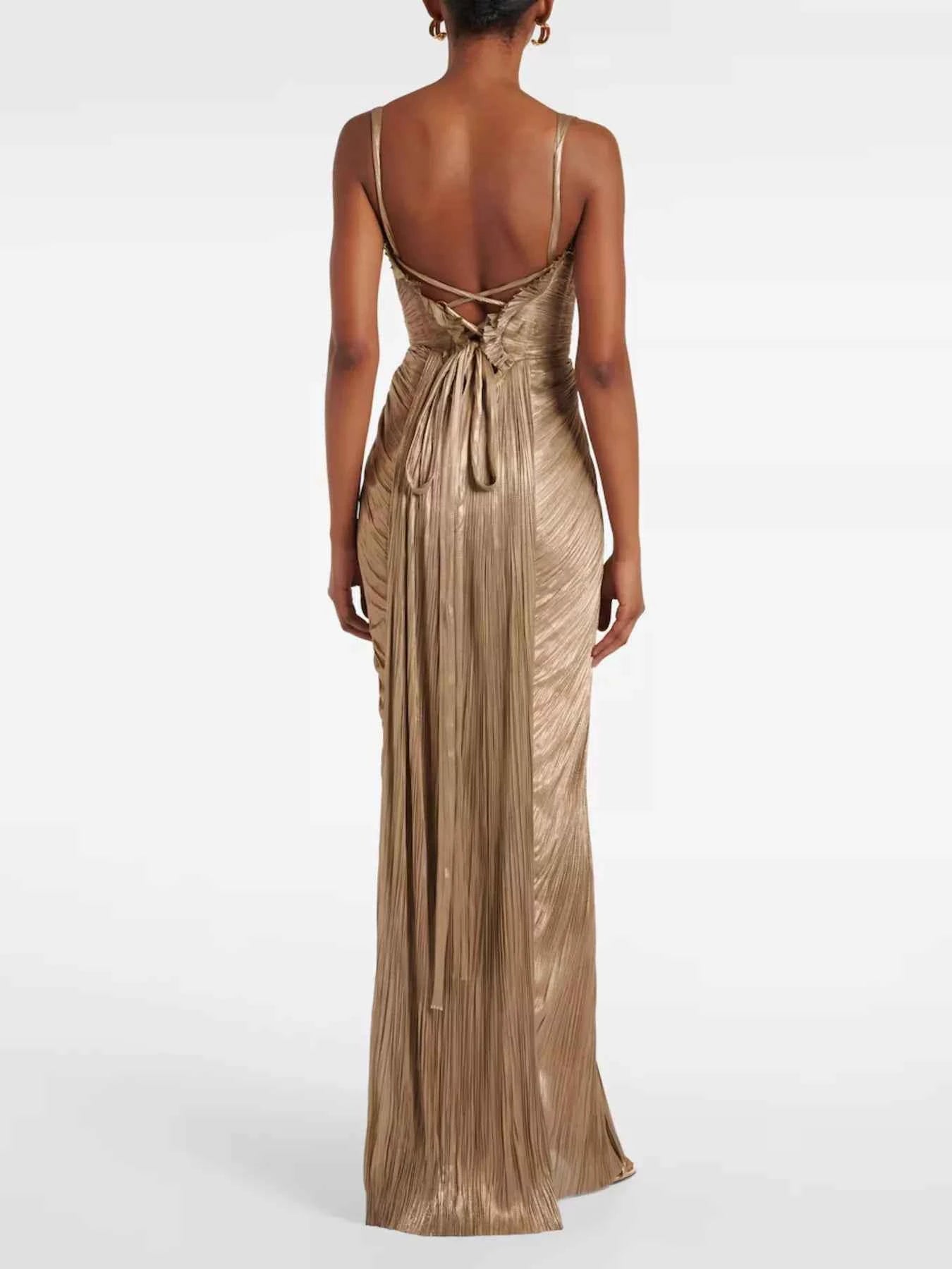 Metallic Pleated Corset Maxi Dress