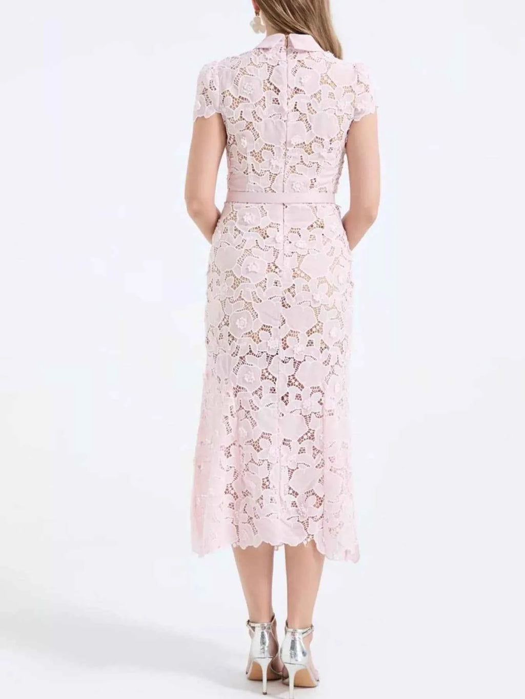 Floral Lace Short Sleeve Midi Dress