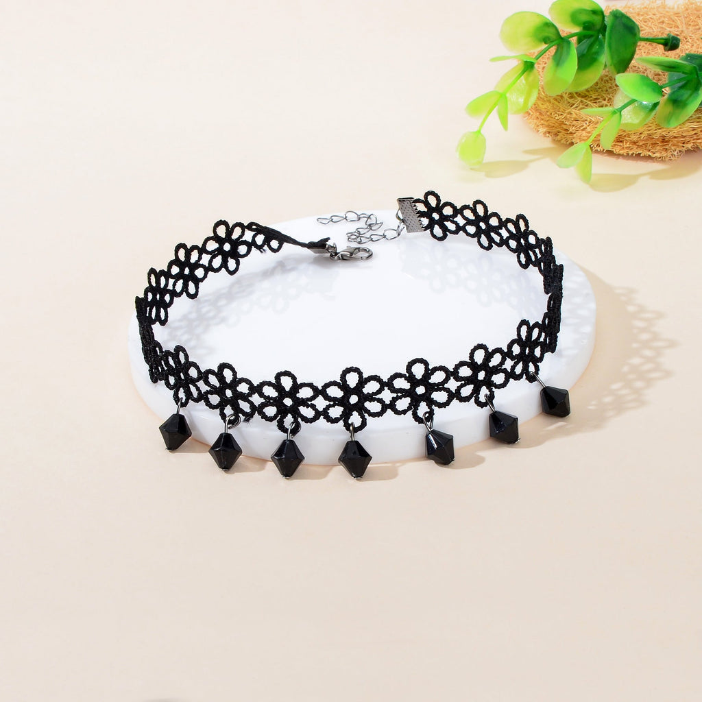 Gothic Hollow Black Flower Lace Tattoo Choker Necklace for Women Cosplay Party Jewelry