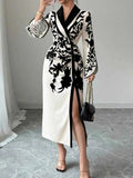 Slit Long Sleeve Wrap Midi Dress
