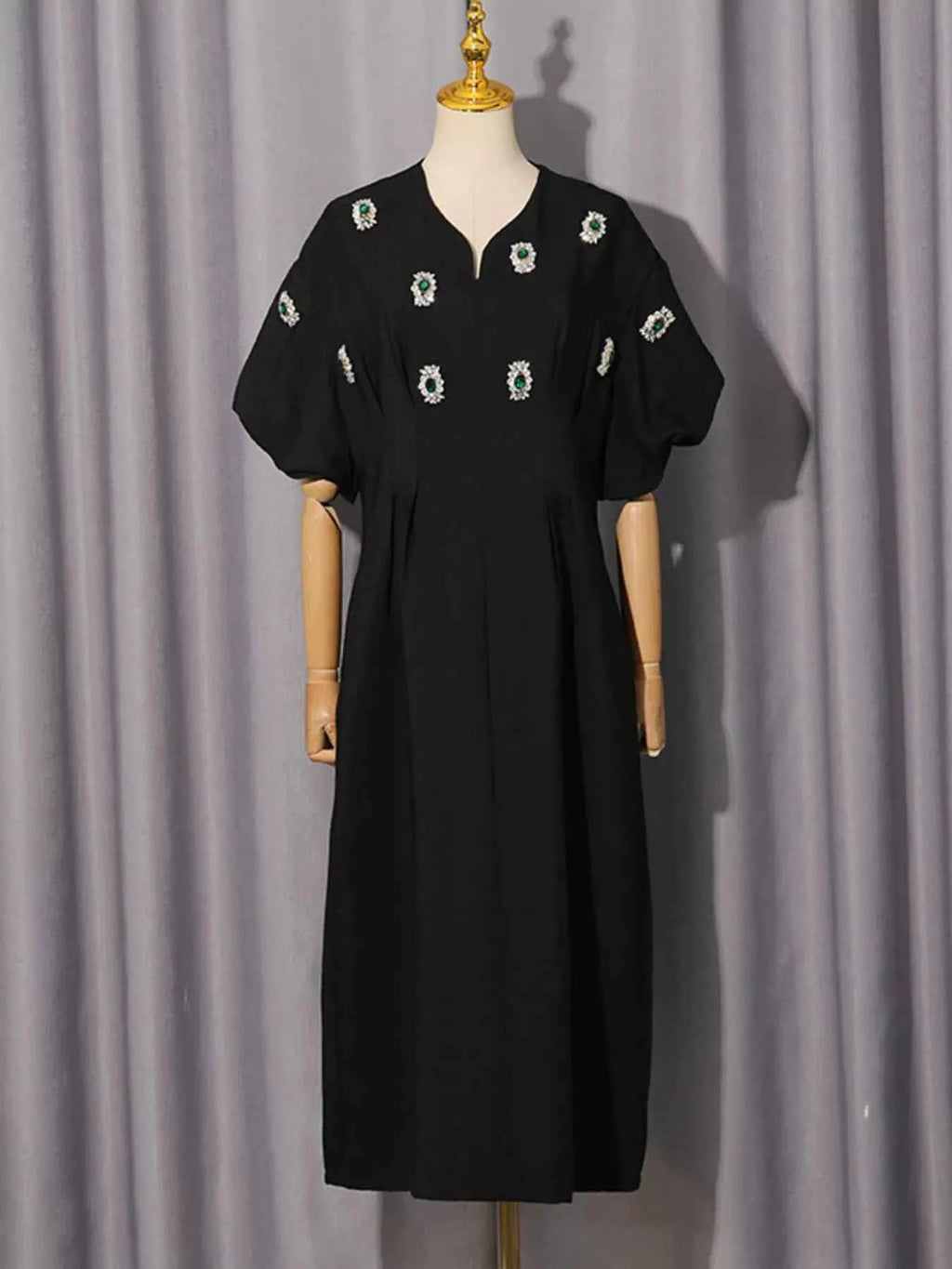 Embellished Puff Sleeve Midi Dress