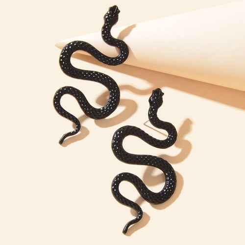 Punk Gothic Big Black Snake Stud Statement Earrings Party Decoration