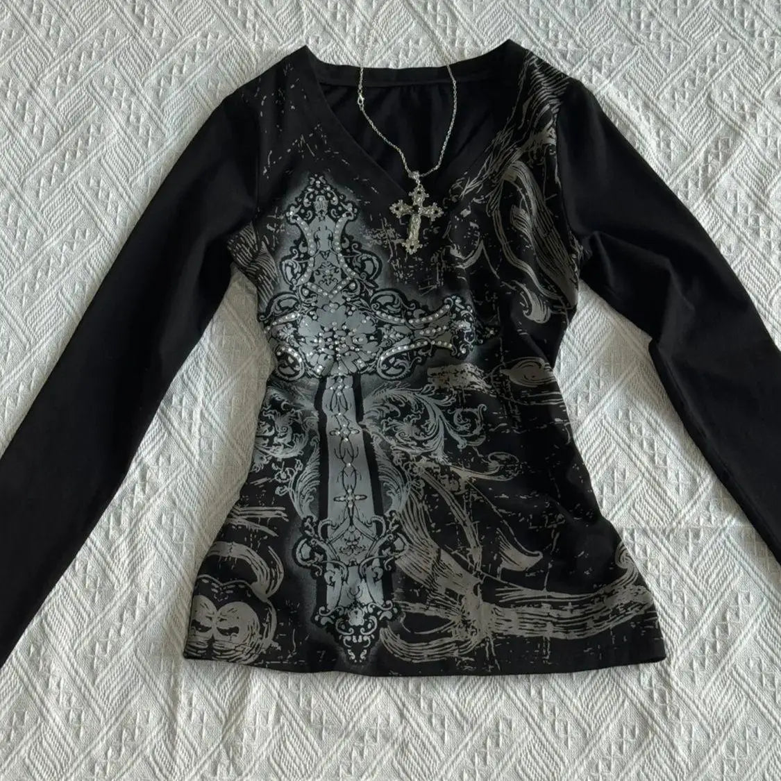 Retro Hip Hop Y2K T-Shirts Fashion Women Sexy Long Sleeve Gothic