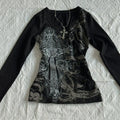 Retro Hip Hop Y2K T-Shirts Fashion Women Sexy Long Sleeve Gothic