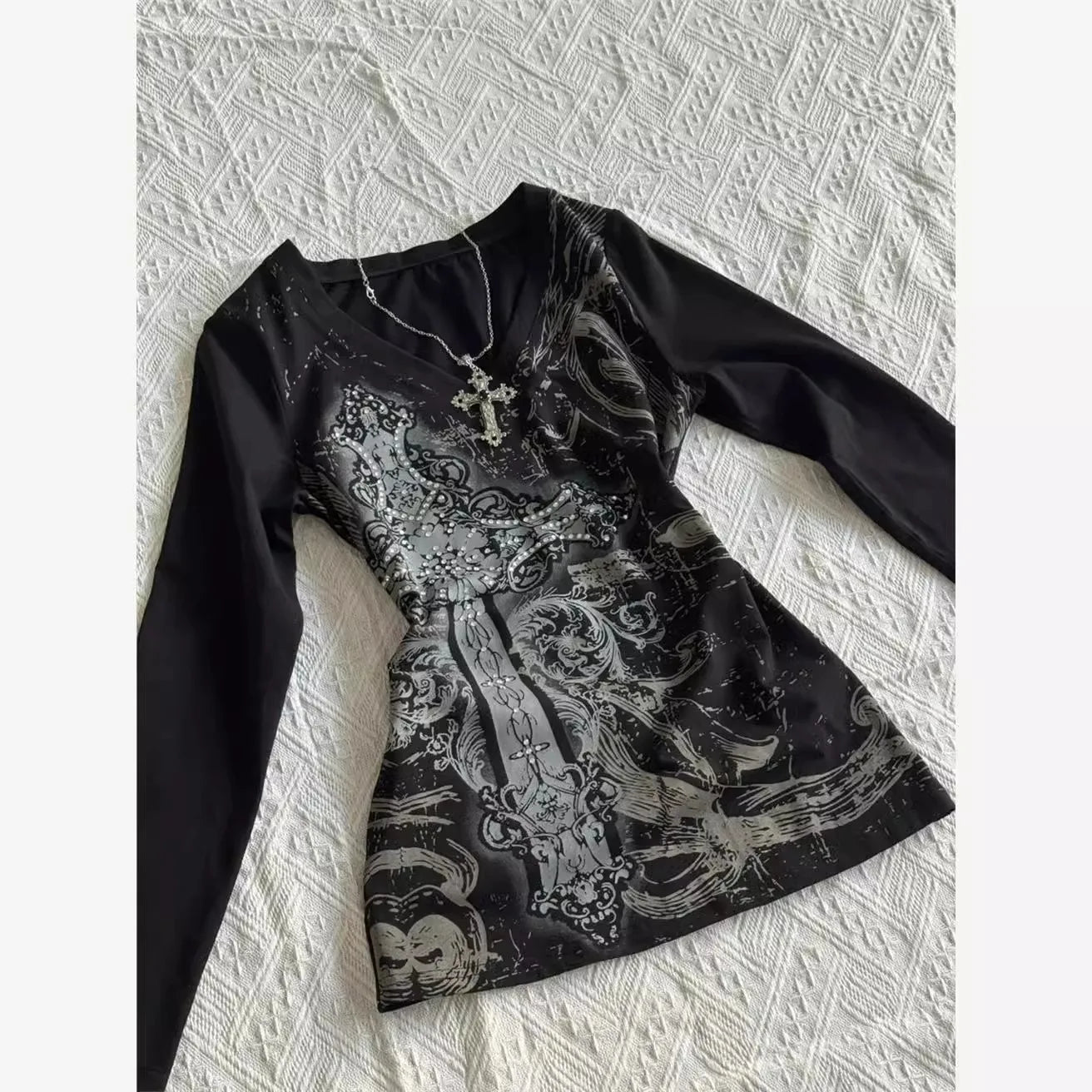Retro Hip Hop Y2K T-Shirts Fashion Women Sexy Long Sleeve Gothic