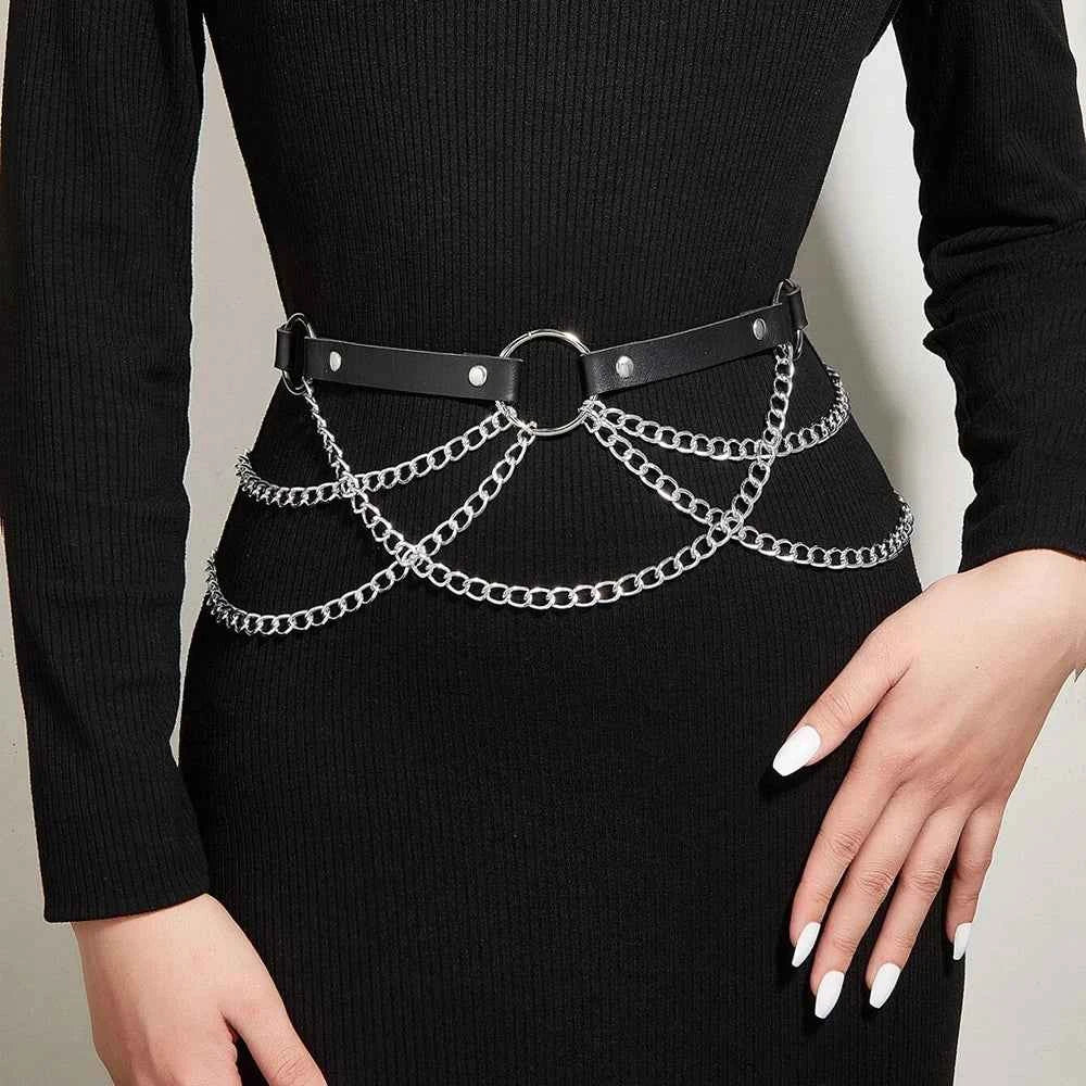Women Sexy Leg Chain Harness garter Belt Waist Corset Belt Leather Harness Waists Thigh Harness Gothic Clothing Accessory