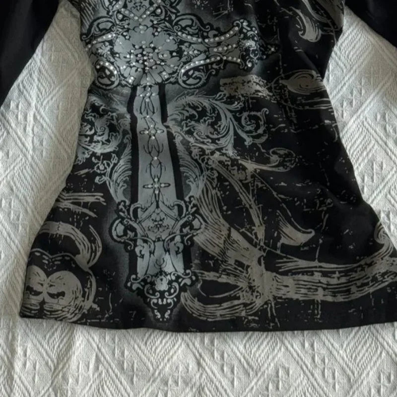 Retro Hip Hop Y2K T-Shirts Fashion Women Sexy Long Sleeve Gothic