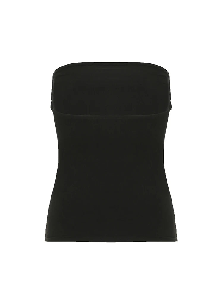Gothic Print Black Strapless Tube Top Women Skinny Cropped Summer