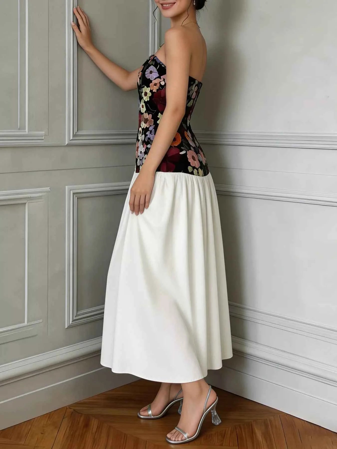 Floral Embroidered Tube Maxi Dress