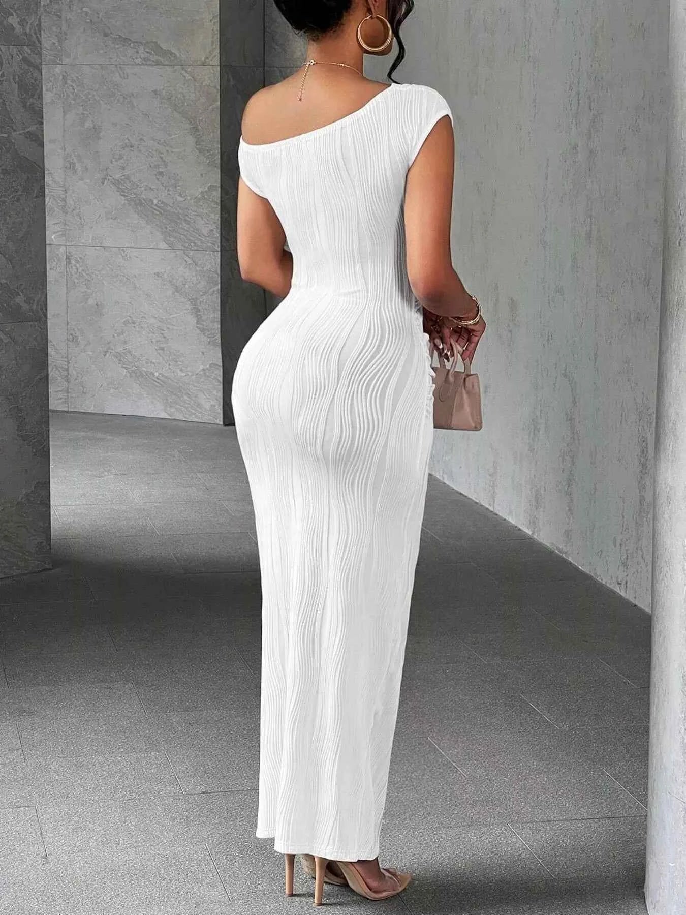 One-Shoulder Textured Maxi Dress